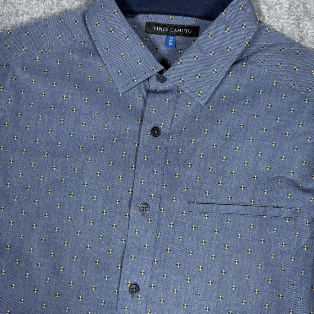 Vince Camuto Shirt Men's Medium Blue Geometric Short Sleeve Button Up Preppy